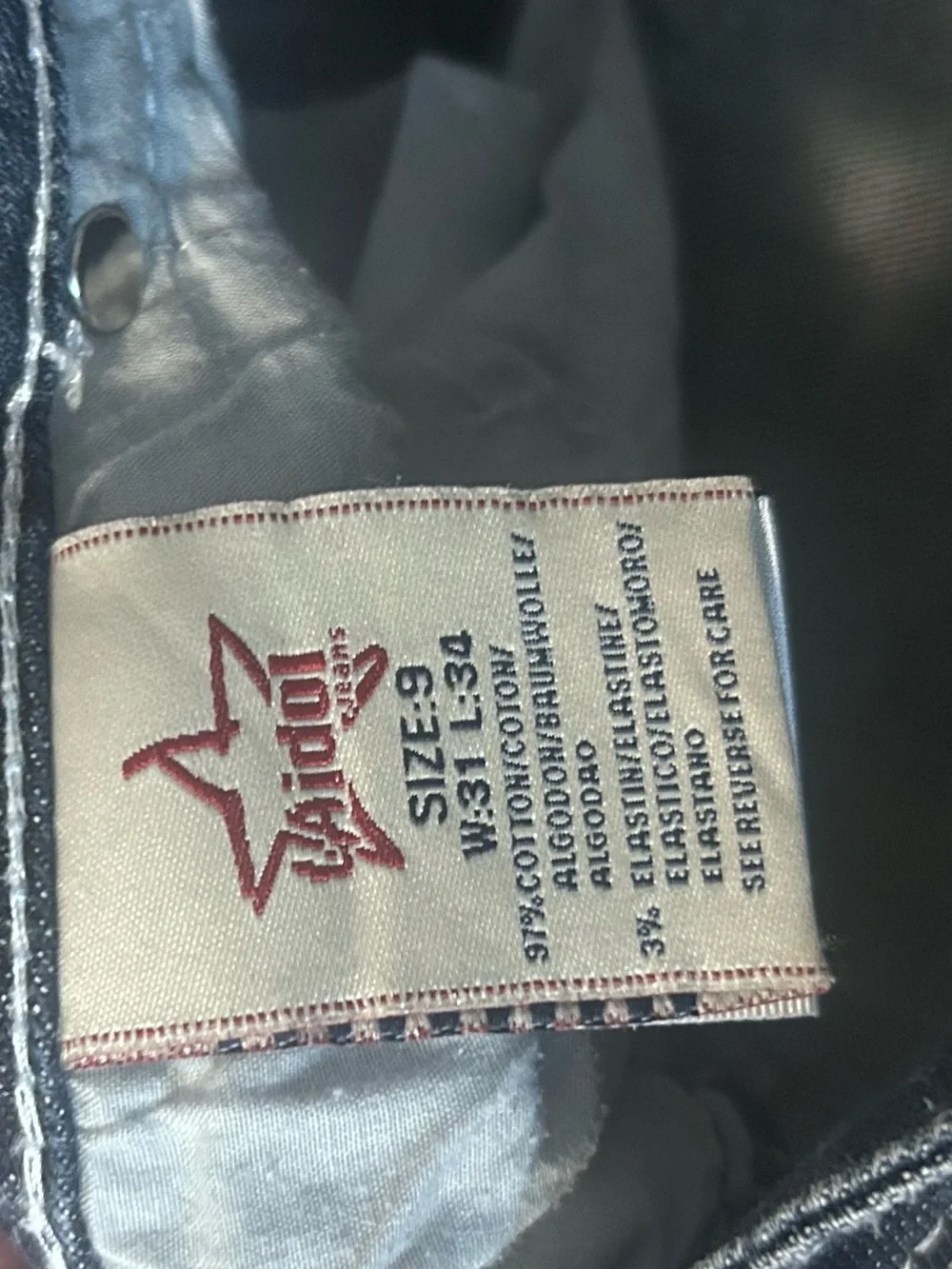 LA IDOL Jeans Dark Blue Flared Women's denim Vintage White Contrast Stitching - Picture 3 of 7
